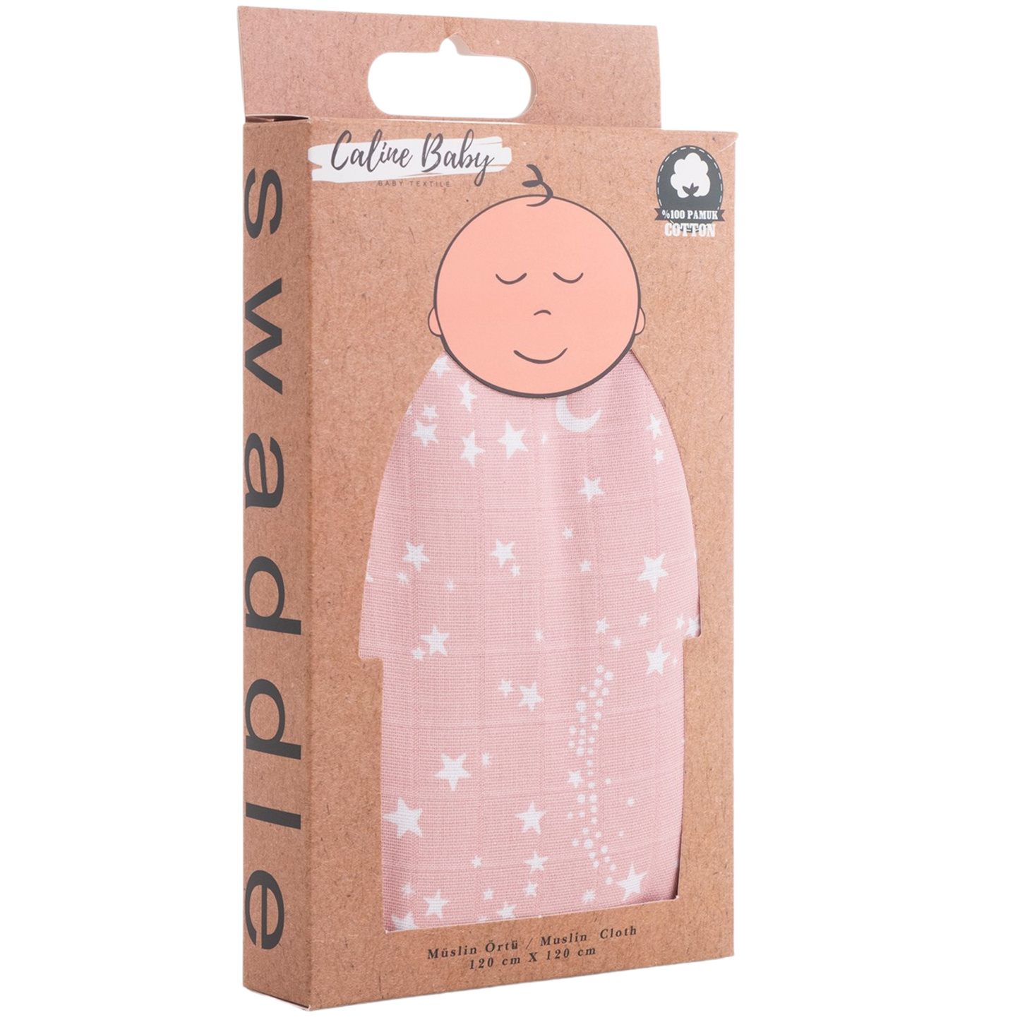 Muslin Cloth Blanket Star Pattern - Pink 120x120 cm + 4 Burp Cloths