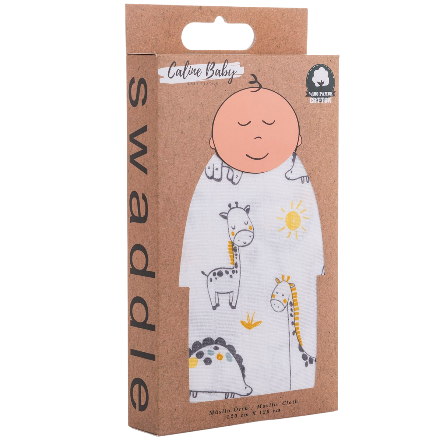 Muslin Cloth Cover Safari Pattern - Grey 120x120 cm + 4 Burp Cloths