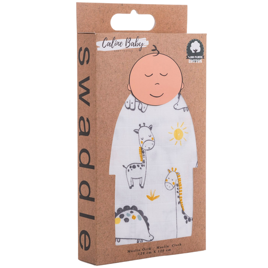 Muslin Cloth Cover Safari Pattern - Grey 120x120 cm + 4 Burp Cloths