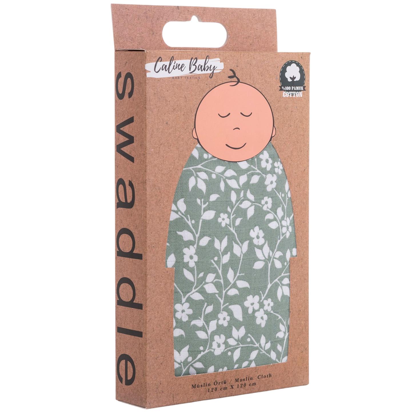 Muslin Swaddle Blanket Violet Pattern - Green 120x120 cm + 4 Burp Cloths