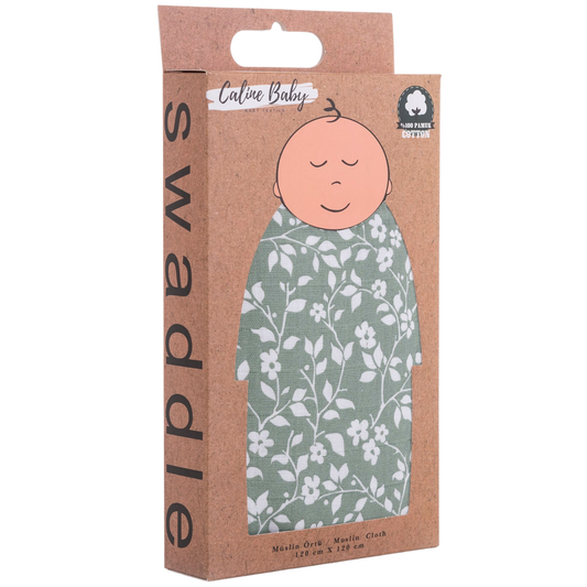 Muslin Swaddle Blanket Violet Pattern - Green 120x120 cm + 4 Burp Cloths