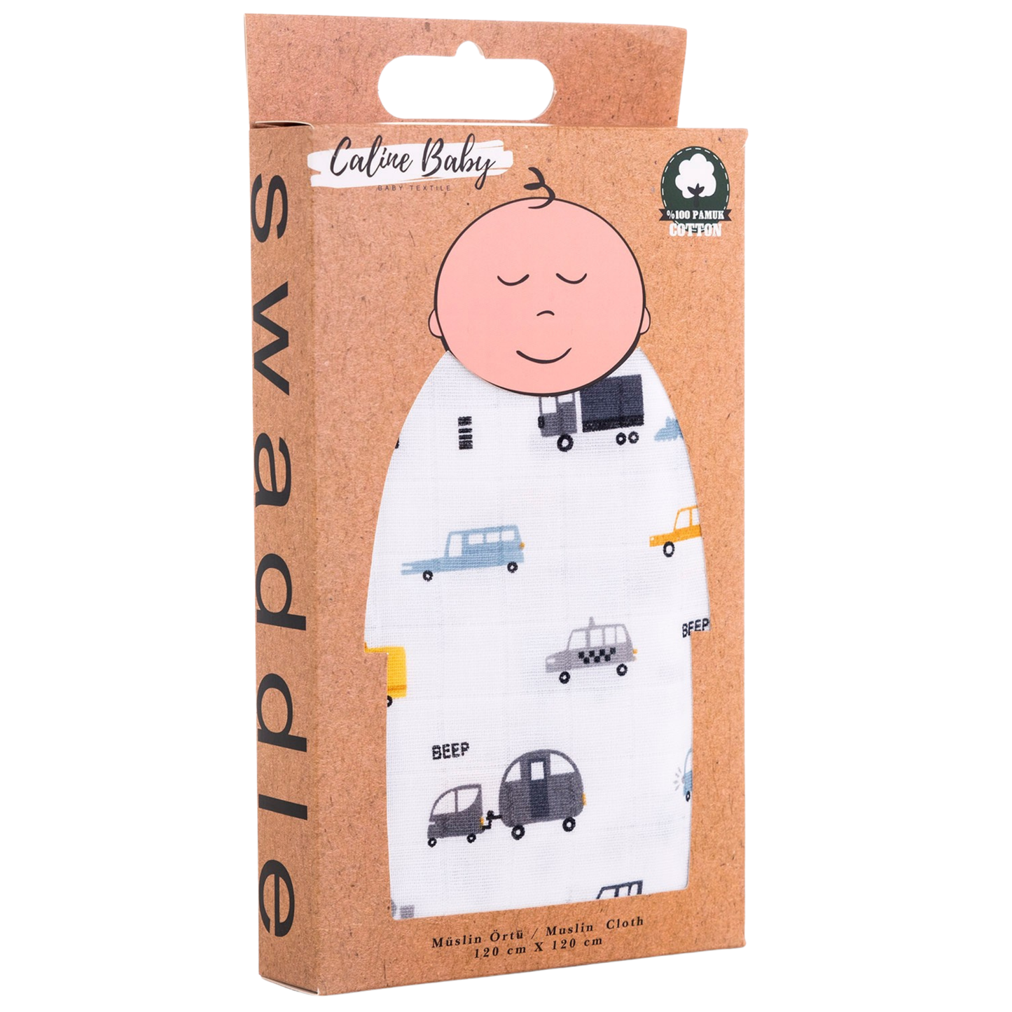 Muslin Cloth Blanket Car Pattern - Grey 120x120 cm + 4 Pcs Burp Cloths