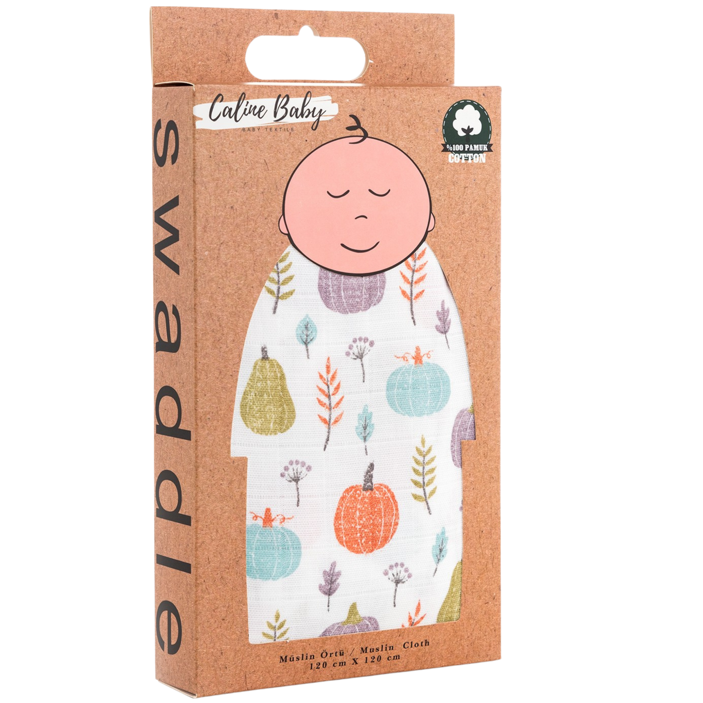 Muslin Fabric Pumpkin Pattern Green 120x120 cm + 4 Burp Cloths