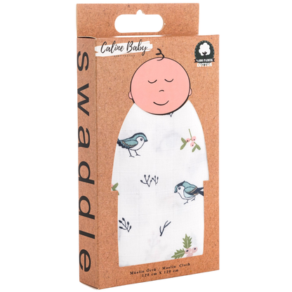 Muslin Cloth Bird Pattern Blue 120x120 cm + 4 Burp Cloths