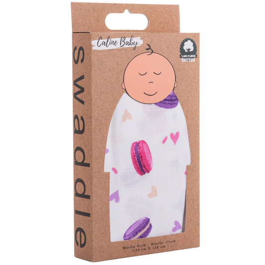 Muslin Cloth Cover Macaron Pattern - Purple 120x120 cm + 4 Pcs Burp Cloth