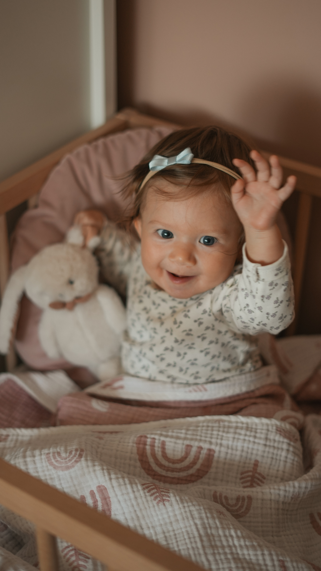 4 Kat Jakarlı Müslin Battaniye 110x110cm - Gökkuşağı Desen 2 Gülkurusu