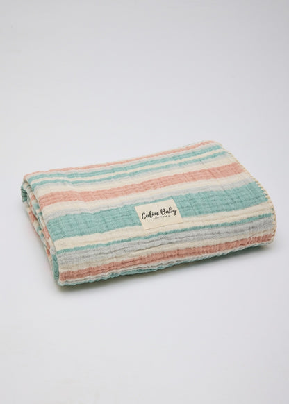 4 Layer Muslin Blanket Striped Shepherd Stitch 110*110cm - Pink