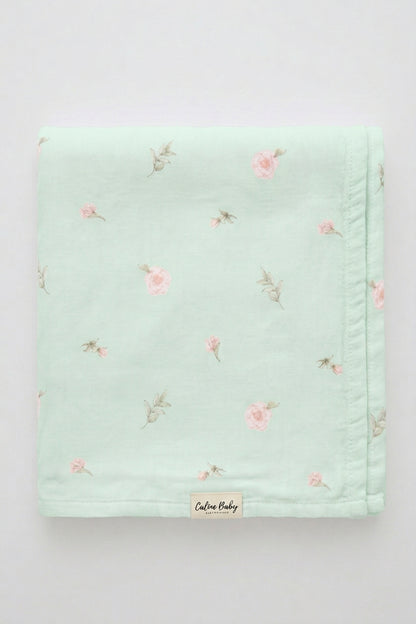 Double Layer Digital Floral Print Muslin Green - 120*120 cm