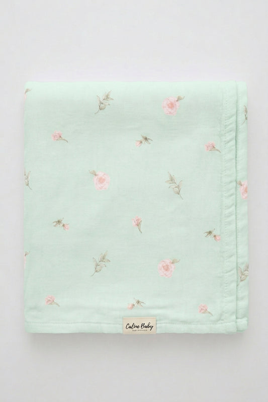 Double Layer Digital Floral Print Muslin Green - 120*120 cm