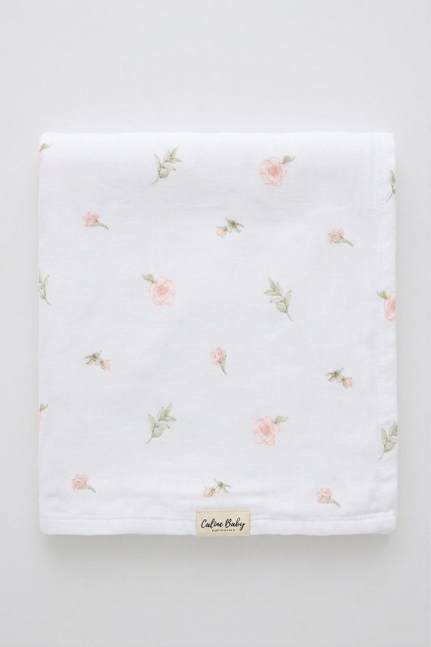 2-Layer Digital Floral Print Muslin White - 120*120 cm