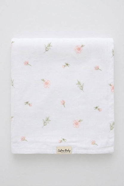 2-Layer Digital Floral Print Muslin White - 120*120 cm