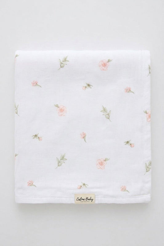 2-Layer Digital Floral Print Muslin White - 120*120 cm