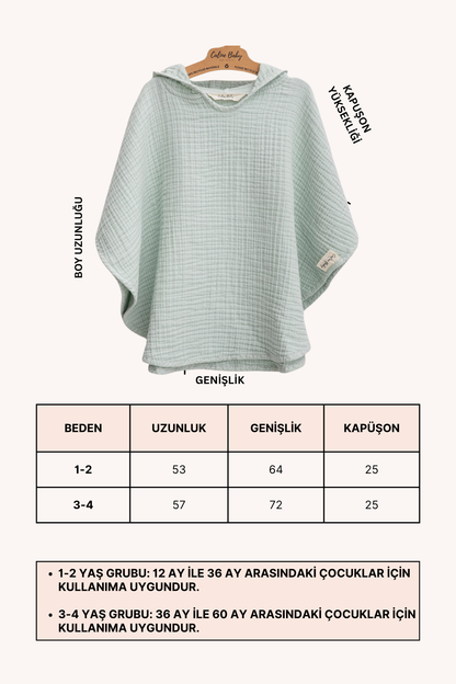 4 Layer Muslin Baby Poncho Mint