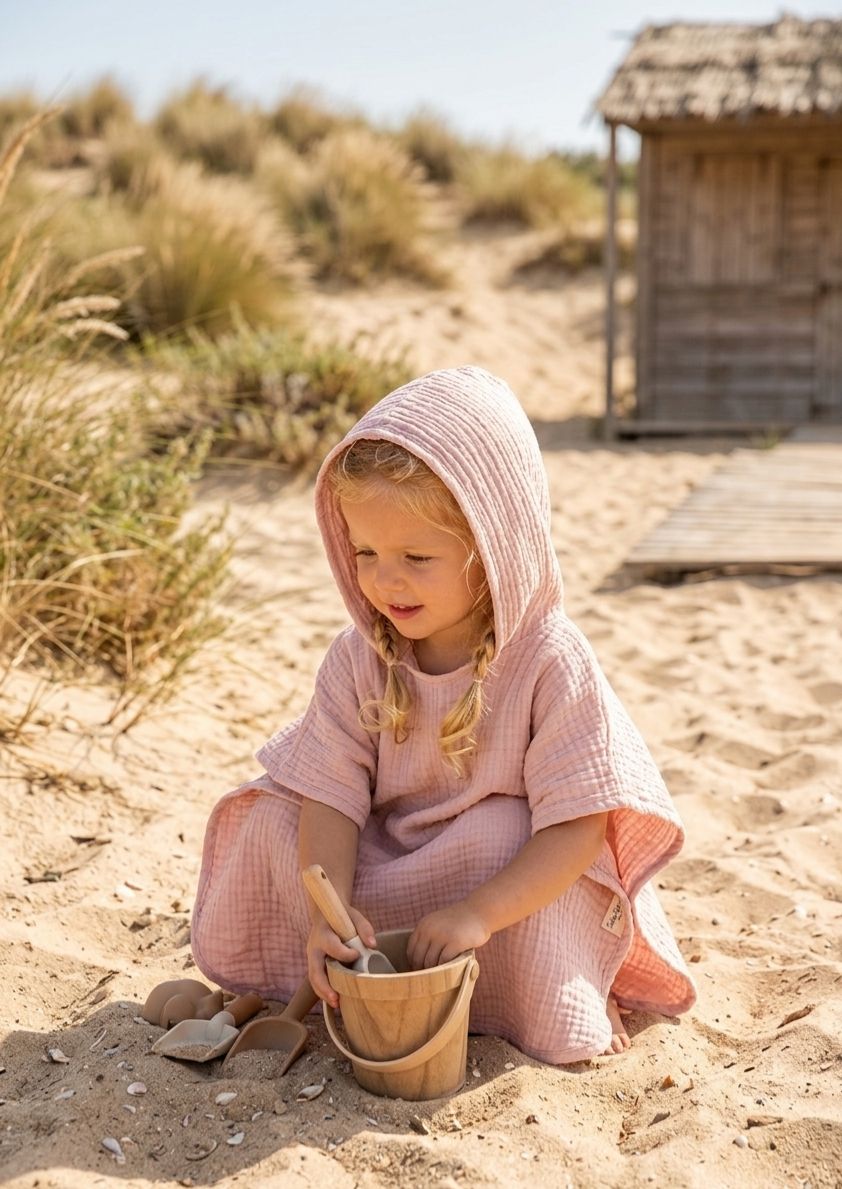 4-Layer Muslin Baby Poncho Pink