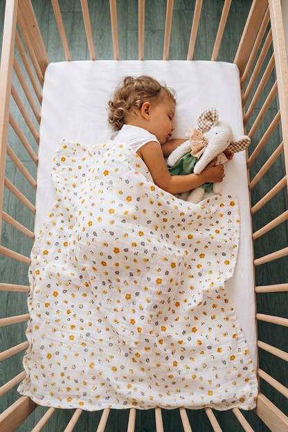 Muslin Cloth Cover Flower Pattern - Yellow 120x120 cm + 4 Burp Cloths