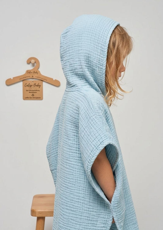 4-Layer Muslin Baby Poncho - Blue