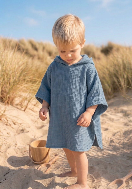 4 Layer Muslin Baby Poncho Navy