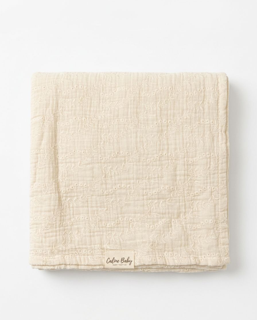 2-Ply Embroidered Muslin Hyacinth Pattern Cream - 110x110 cm