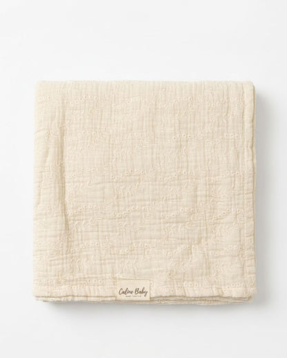 2-Ply Embroidered Muslin Hyacinth Pattern Cream - 110x110 cm