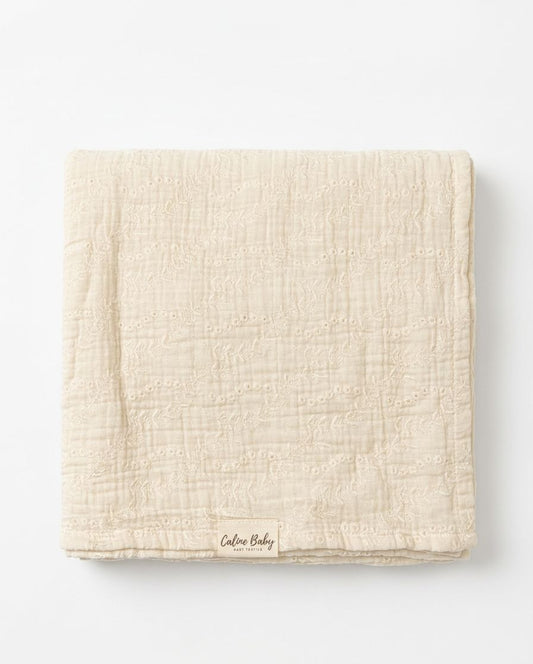 2-Ply Embroidered Muslin Hyacinth Pattern Cream - 110x110 cm
